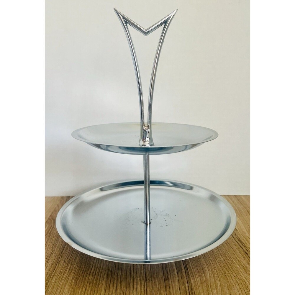 MCM Atomic Kromex 2 Tiered Serving Tray Chrome Metal Turn Plate READ